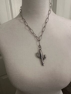 Silver Cactus Pendant Necklace Goldie Lew